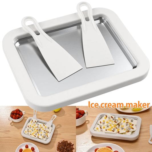 Ice Cream Maker Pan with 2 Scrapers Ice Cream Maker Plate Multifunctional Cold Sweet Fried Food Plate Rolled Ice Cream Maker.