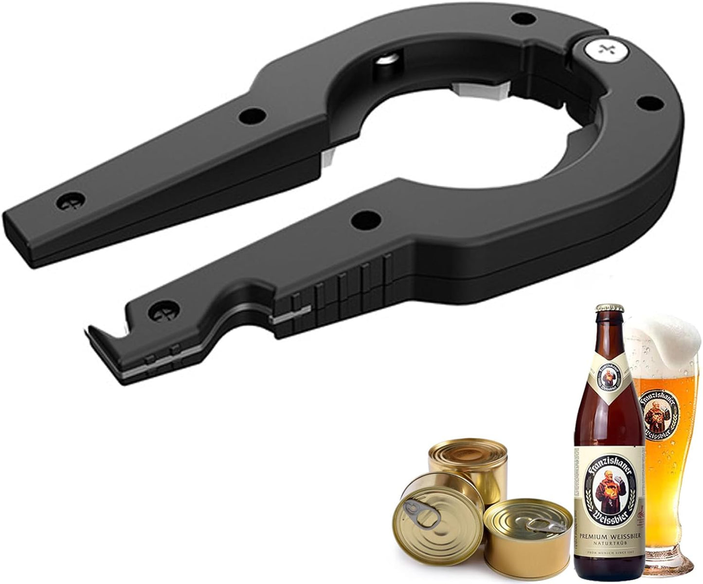 Can opener, bottle opener, lid opener, jar opener, screw cap opener, wine bottle opener, can bottle opener, beer opener, can opener for seniors, screw jars, black