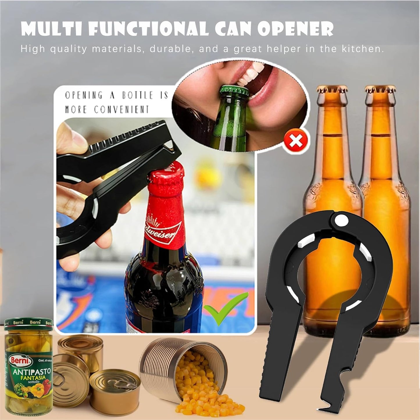 Dosenöffner Flaschenöffner Deckelöffner Glasöffner Schraubdeckelöffner Weinflaschenöffner Can Bottle Opener Bieröffner Büchsenöffner Für Senioren Schraubgläser, Schwarz
