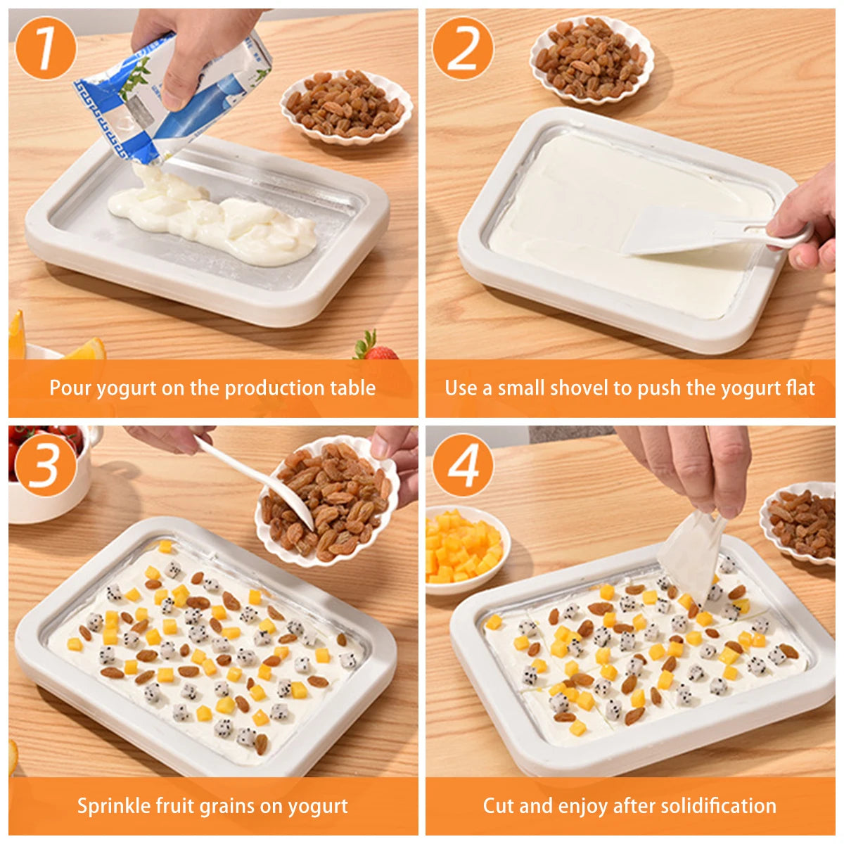 Ice Cream Maker Pan with 2 Scrapers Ice Cream Maker Plate Multifunctional Cold Sweet Fried Food Plate Rolled Ice Cream Maker.