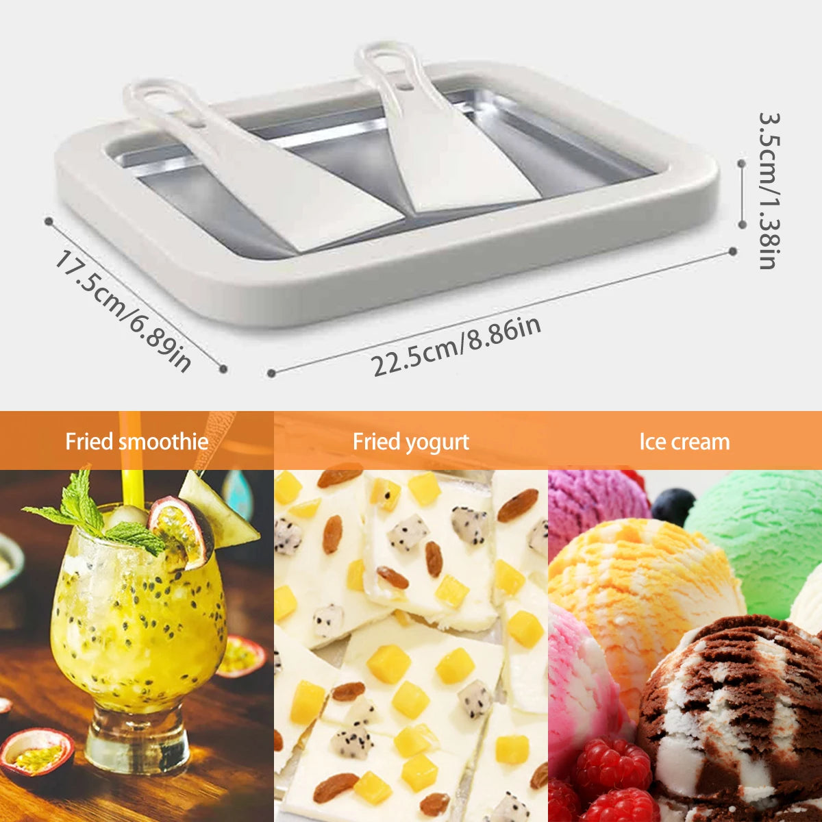 Ice Cream Maker Pan with 2 Scrapers Ice Cream Maker Plate Multifunctional Cold Sweet Fried Food Plate Rolled Ice Cream Maker.